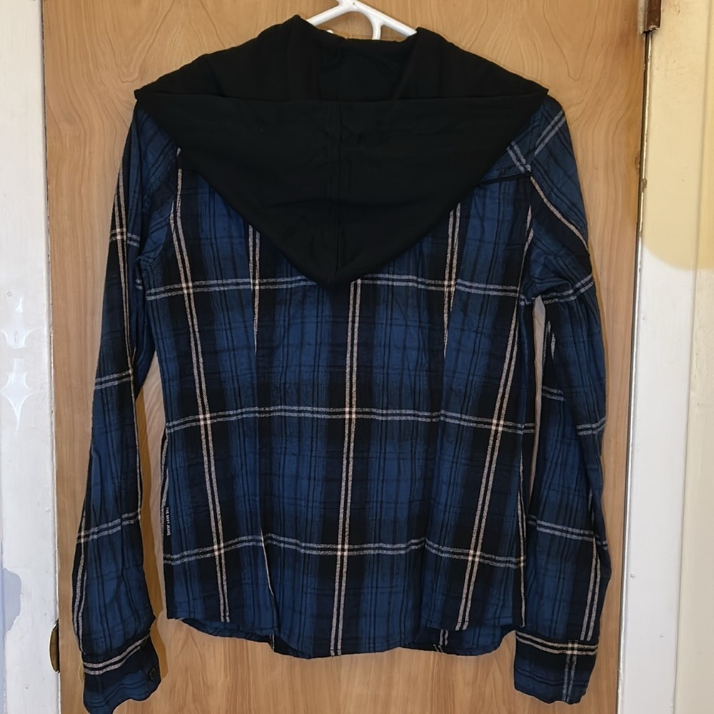 Boys Blue Plaid Hooded Sweater Size M/L - Picture 3 of 10